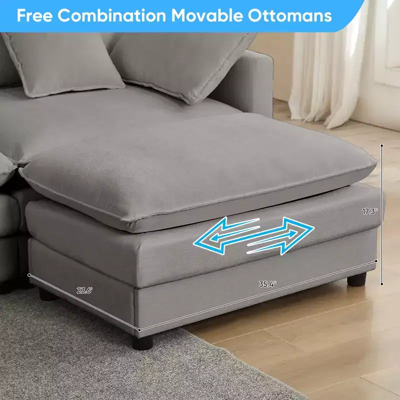 Divano modulare a forma di U Mjkone da 113'', divano a 5 posti modello Cloud con 2 pouf, divano letto moderno in ciniglia con sedute profonde