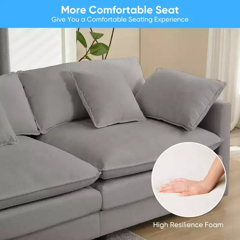 Divano modulare a forma di U Mjkone da 113'', divano a 5 posti modello Cloud con 2 pouf, divano letto moderno in ciniglia con sedute profonde