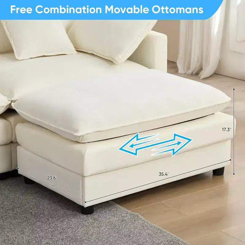 Divano modulare a forma di U Mjkone da 113'', divano a 5 posti modello Cloud con 2 pouf, divano letto moderno in ciniglia con sedute profonde