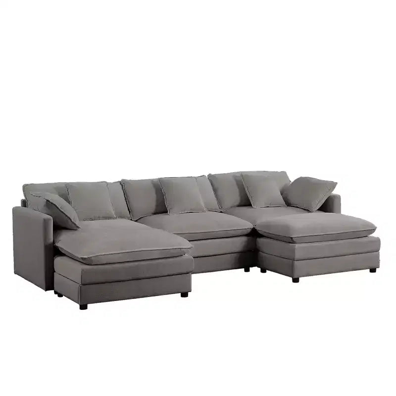 Divano modulare a forma di U Mjkone da 113'', divano a 5 posti modello Cloud con 2 pouf, divano letto moderno in ciniglia con sedute profonde