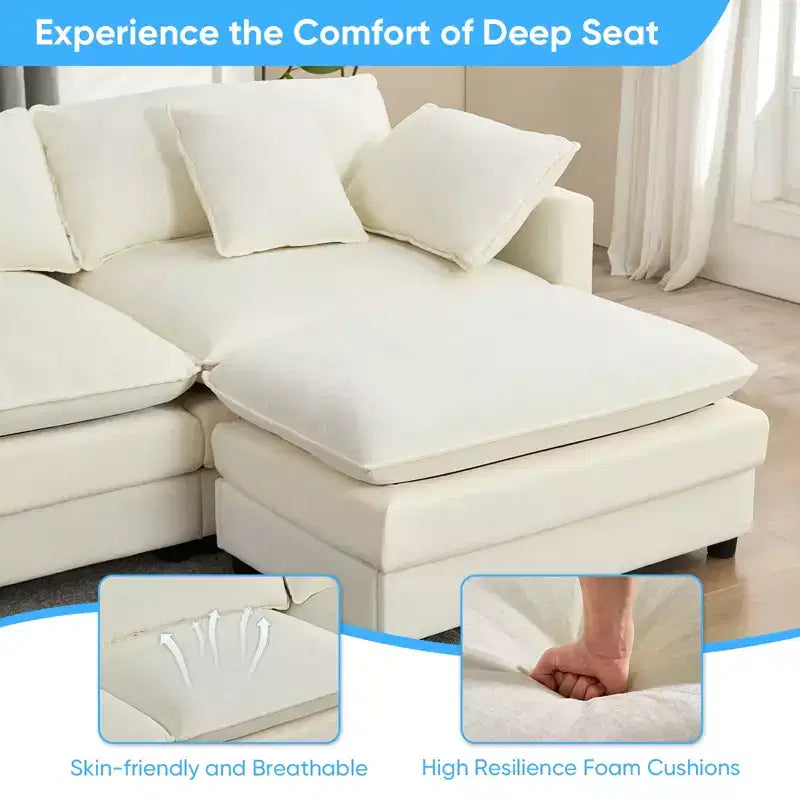 Divano modulare a forma di U Mjkone da 113'', divano a 5 posti modello Cloud con 2 pouf, divano letto moderno in ciniglia con sedute profonde