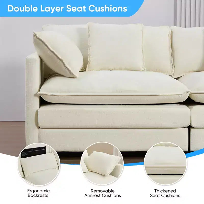 Divano modulare a forma di U Mjkone da 113'', divano a 5 posti modello Cloud con 2 pouf, divano letto moderno in ciniglia con sedute profonde