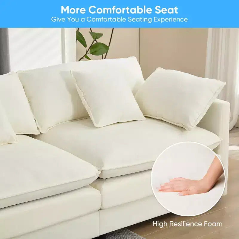 Divano modulare a forma di U Mjkone da 113'', divano a 5 posti modello Cloud con 2 pouf, divano letto moderno in ciniglia con sedute profonde