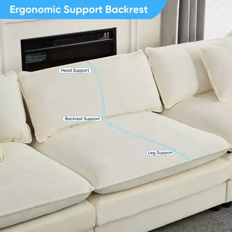 Divano modulare a forma di U Mjkone da 113'', divano a 5 posti modello Cloud con 2 pouf, divano letto moderno in ciniglia con sedute profonde