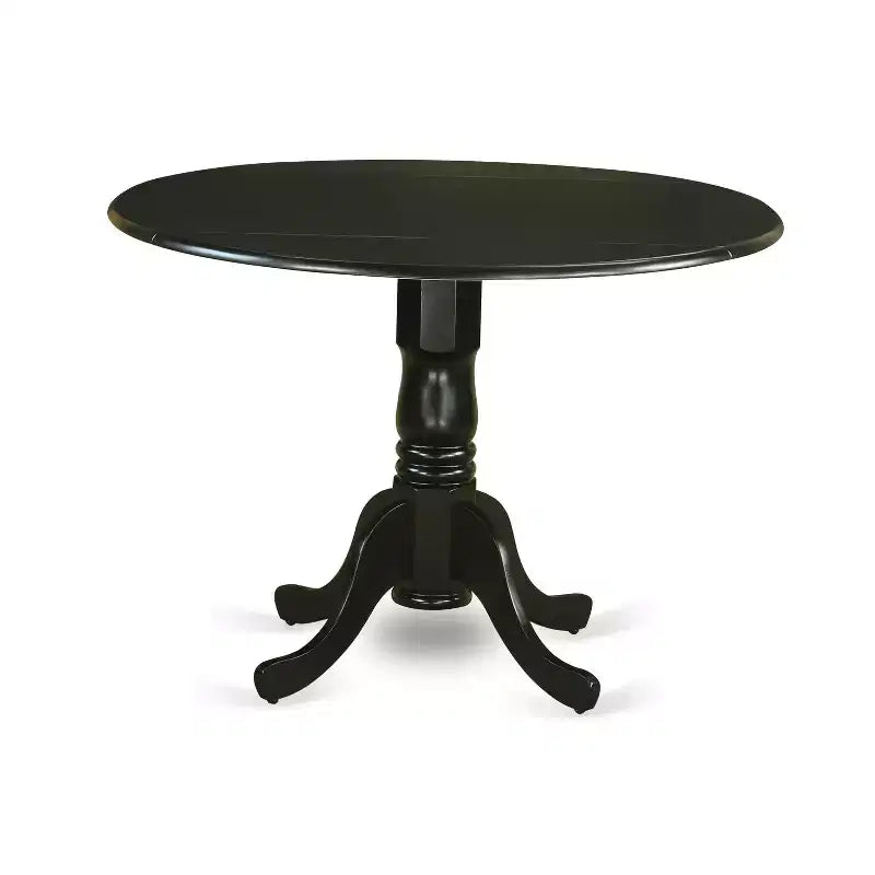 HomeStock Belmont, tavolo rotondo da cucina 42" con due allunghe a ribalta da 9" e quattro sedie Parson con gambe nere e tessuto in lino Shiitake