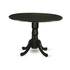 HomeStock Belmont, tavolo rotondo da cucina 42" con due allunghe a ribalta da 9" e quattro sedie Parson con gambe nere e tessuto in lino Shiitake