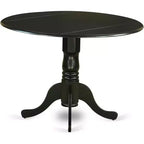 HomeStock Belmont, tavolo rotondo da cucina 42" con due allunghe a ribalta da 9" e quattro sedie Parson con gambe nere e tessuto in lino Shiitake