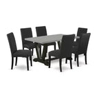 Set da pranzo HomeStock Belmont 7 pezzi - 6 sedie da pranzo e piano tavolo rettangolare, finitura cemento e nero