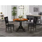 HomeStock Belmont 3-Piece Dining Room Set- 2 Kitchen Chair and Modern Dining Room Table - Wooden Seat and Slatted Chair Back - Black Finish
