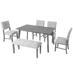 Set tavolo da pranzo in legno da 6 pezzi, tavolo rettangolare da sala da pranzo con 4 sedie imbottite e panca