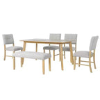 Set tavolo da pranzo in legno da 6 pezzi, tavolo rettangolare da sala da pranzo con 4 sedie imbottite e panca