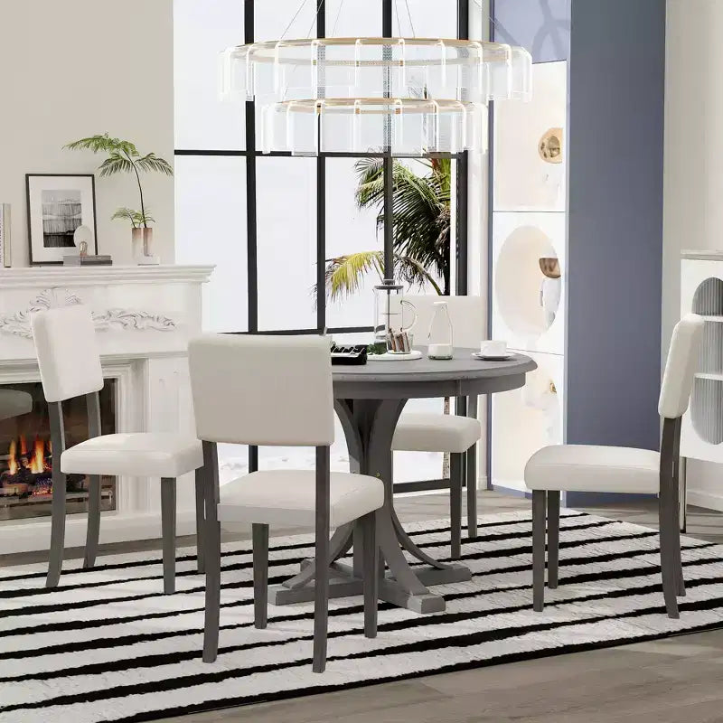 Set da tavolo rotondo da pranzo per 4 persone, set da cucina retrò da 5 pezzi con 4 sedie imbottite