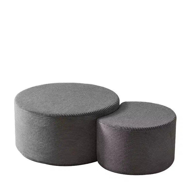 Set di 2 Tavolini da Caffè Rotondi Componibili, Tavoli Multiuso Imbottiti in Schiuma per Soggiorno, Versatile Tavolino da Salotto, Ottomana o Tavolino d'Appoggio