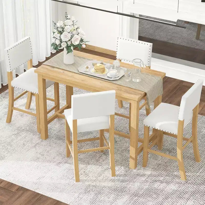 Conjunto de jantar Mark da GDFStudio com 5 peças, altura de bancada, com mesa elegante e cadeiras estofadas