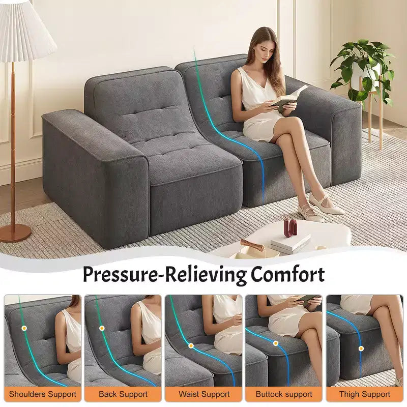 ModernLuxe Divano Sezionale Modulare, Divano a 3/5 Posti Trapuntato Rivestito in Chenille Scintillante Fai da Te con Pouf, Nessun Montaggio