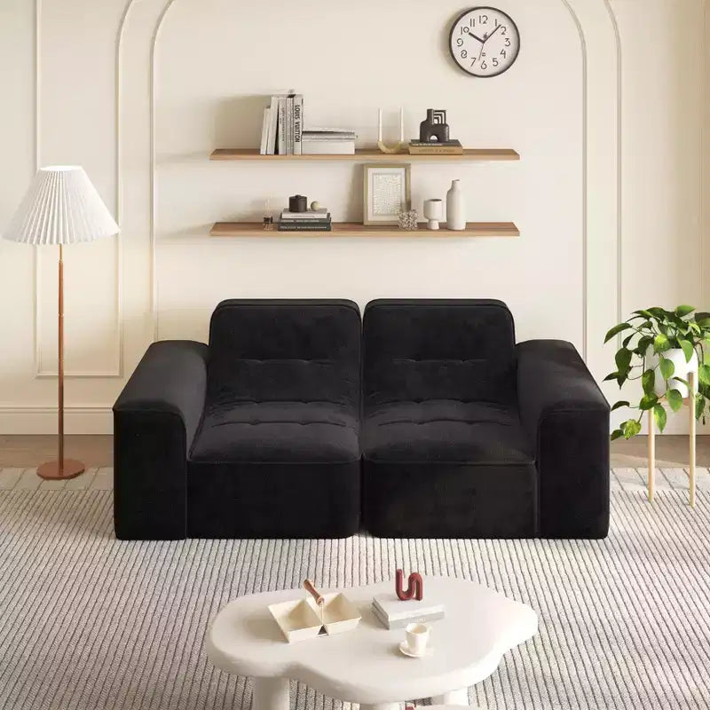 ModernLuxe Divano Sezionale Modulare, Divano a 3/5 Posti Trapuntato Rivestito in Chenille Scintillante Fai da Te con Pouf, Nessun Montaggio