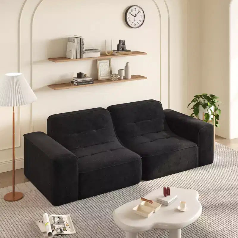 ModernLuxe Divano Sezionale Modulare, Divano a 3/5 Posti Trapuntato Rivestito in Chenille Scintillante Fai da Te con Pouf, Nessun Montaggio