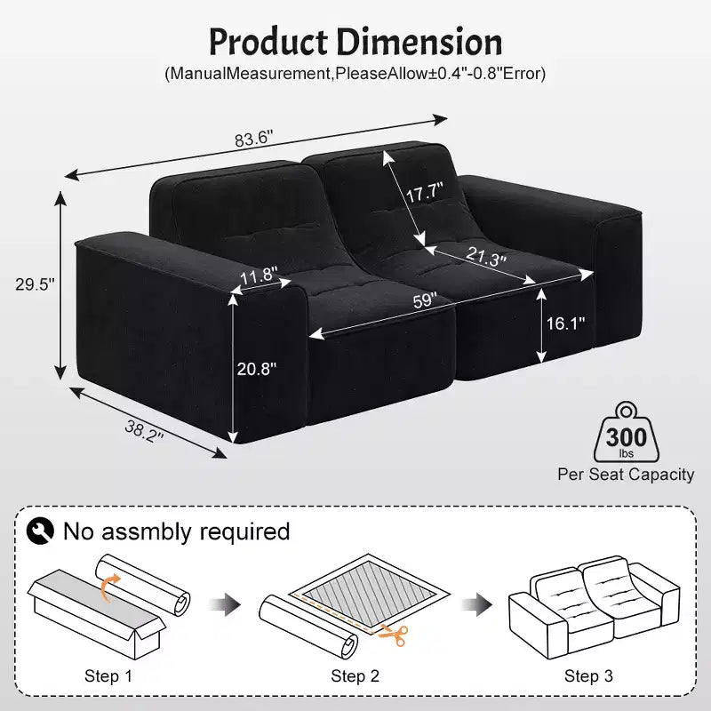ModernLuxe Divano Sezionale Modulare, Divano a 3/5 Posti Trapuntato Rivestito in Chenille Scintillante Fai da Te con Pouf, Nessun Montaggio