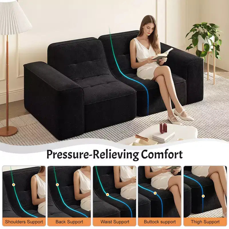 ModernLuxe Divano Sezionale Modulare, Divano a 3/5 Posti Trapuntato Rivestito in Chenille Scintillante Fai da Te con Pouf, Nessun Montaggio