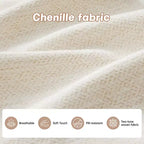 Divano componibile a U a 3 posti beige in ciniglia con 2 pouf e 2 cuscini decorativi per soggiorno