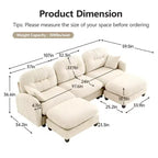 Divano componibile a U a 3 posti beige in ciniglia con 2 pouf e 2 cuscini decorativi per soggiorno