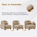 Divano componibile a L in ciniglia beige con pouf e base in legno di alta qualità per salotti