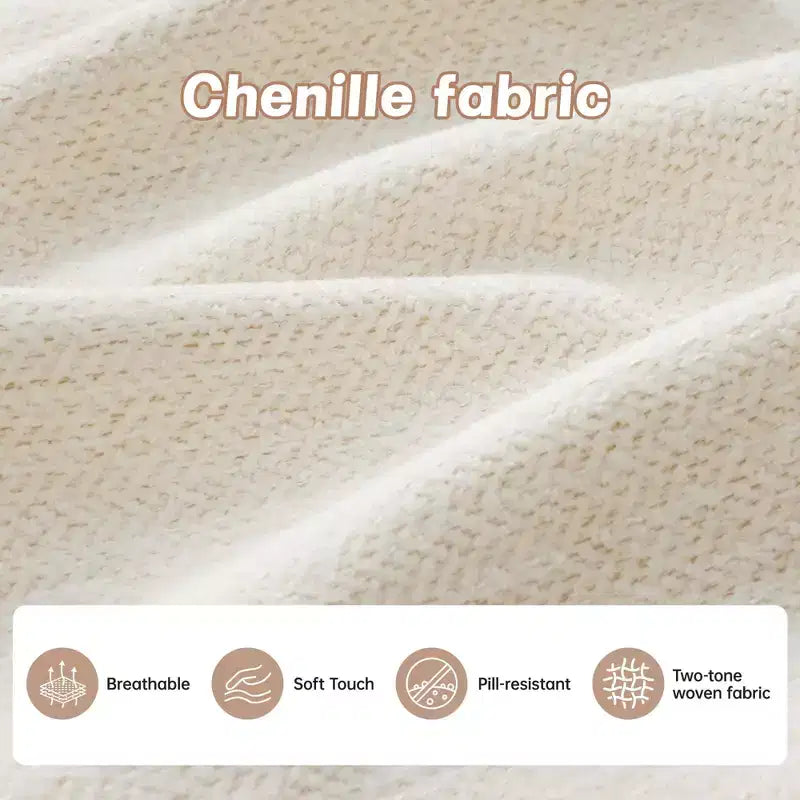 Divano componibile a L in ciniglia beige con pouf e base in legno di alta qualità per salotti