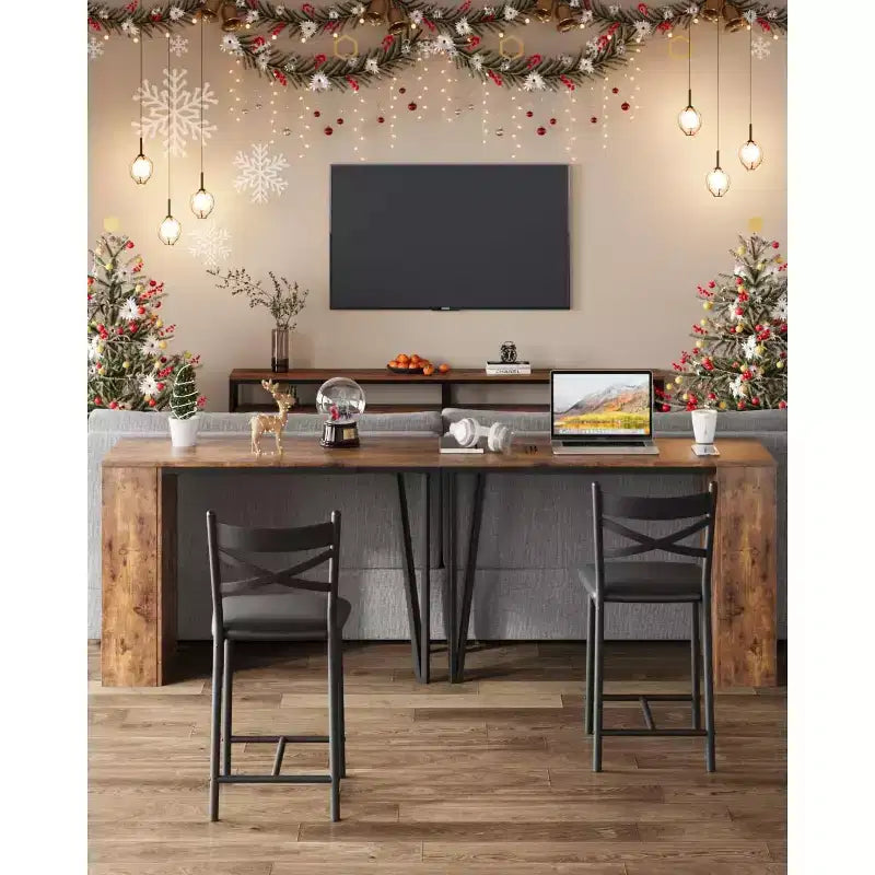 Set da Tavolo da Bar a 3 Pezzi per 2 Persone, Set Tavolo da Bar e Sedie con Estensione a Ribalta, Set da Pranzo con Ripiani Portaoggetti, Adatto per Piccoli Spazi