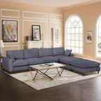 PexFix Divano componibile moderno a 6 posti in velluto a coste, a forma di U convertibile a L con pouf e cuscini per soggiorno ufficio Grigio