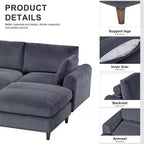 PexFix Divano componibile moderno a 6 posti in velluto a coste, a forma di U convertibile a L con pouf e cuscini per soggiorno ufficio Grigio