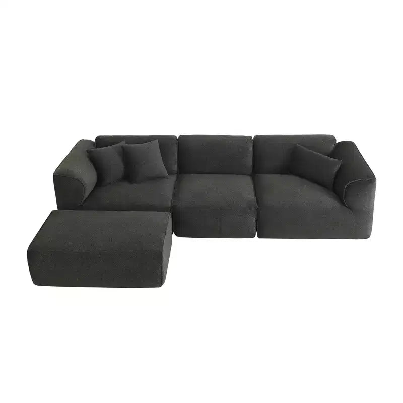 Divano da salotto di lusso a 4 posti in velluto Clihome con pouf mobile, divano imbottito