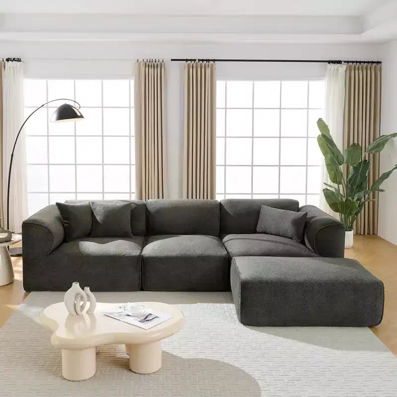 Clihome luxuriöses 4-Sitzer-Samtsofa-Set fürs Wohnzimmer mit beweglichem Hocker, Plüschsofa