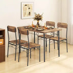 Costway Set 5 Pezzi Mobili da Cucina Industriale Sala da Pranzo con Tavolo Rettangolare in Legno e 4 Sedie
