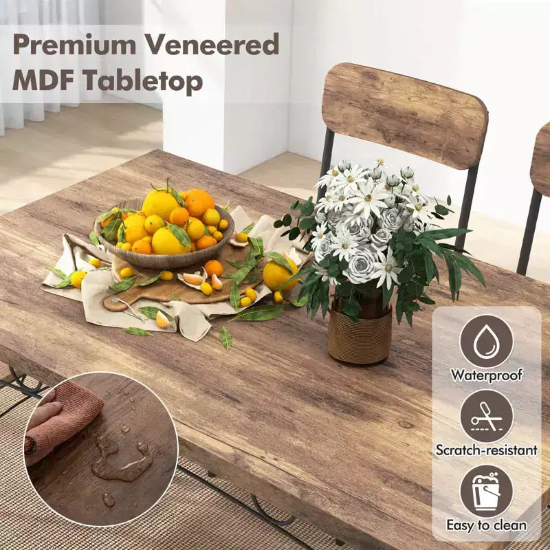 Costway Set 5 Pezzi Mobili da Cucina Industriale Sala da Pranzo con Tavolo Rettangolare in Legno e 4 Sedie