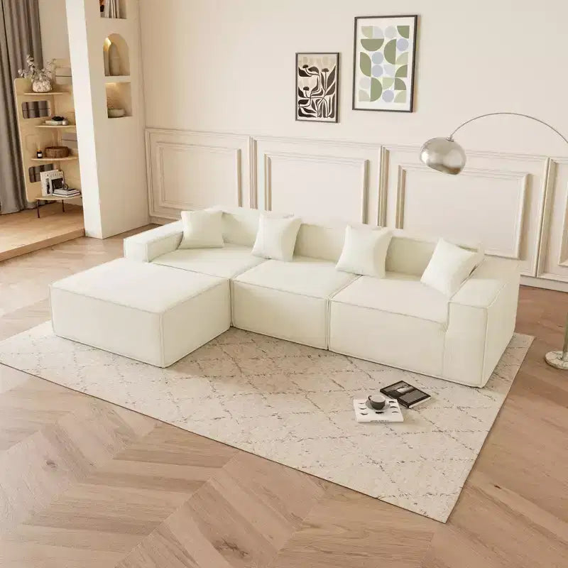 GDFStudio Nira Moderno Divano Sezionale a 3 Posti Reversibile Senza Struttura Rivestito in Velluto a Coste da 109'' con Pouf e 4 Cuscini