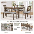 Homy Casa Set da Pranzo da 6 Pezzi in Legno con 4 Sedie Imbottite e Panca, Tavolo da Cucina Rettangolare, Noce