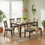 Homy Casa Set da Pranzo da 6 Pezzi in Legno con 4 Sedie Imbottite e Panca, Tavolo da Cucina Rettangolare, Noce