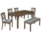 Homy Casa Set da Pranzo da 6 Pezzi in Legno con 4 Sedie Imbottite e Panca, Tavolo da Cucina Rettangolare, Noce