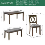 Homy Casa Set da Pranzo da 6 Pezzi in Legno con 4 Sedie Imbottite e Panca, Tavolo da Cucina Rettangolare, Noce