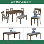 Homy Casa Set da Pranzo da 6 Pezzi in Legno con 4 Sedie Imbottite e Panca, Tavolo da Cucina Rettangolare, Noce