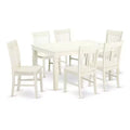 Nordic Dining Set 7Pc - Linen White Table & Kitchen Stools - Modern Farmhouse Style