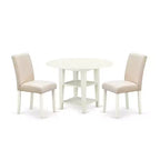 Round Dining Table Set 3pc 20/42 Inch Table w/ 2 Linen Chairs - Beige Fabric