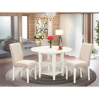 Set da pranzo rotondo 3 pz con tavolo da 20/42 pollici e 2 sedie in lino - Tessuto beige