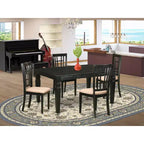 HomeStock Set sala da pranzo 5 pezzi: tavolo rettangolare con piano in legno massello finitura nera e 4 sedie