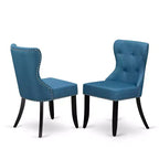 Set da pranzo nordico per 2 - Tavolo rotondo moderno con base a piedistallo e sedie in tessuto di lino - Blu minerale e nero