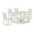HomeStock 6-Piece Rectangle Wire Brushed Linen White Finish Solid Wood Top Dining Table with 1-Bench, 4-Chairs