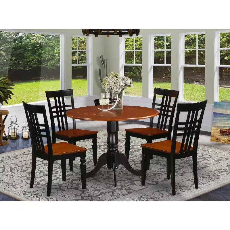 Set tavolo da pranzo rotondo - Set da cucina da 5 pezzi con sedie - Tavolo da 42 pollici, finitura nero e ciliegio