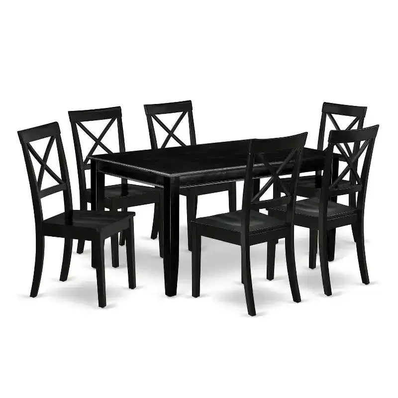 Mediterranean Dining Set 7 Piece - Table & 6 Chairs - 36x60 Inch - Black Finish - HomeStock
