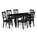 Mediterranean Dining Set 7 Piece - Table & 6 Chairs - 36x60 Inch - Black Finish - HomeStock
