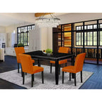 Table à manger HomeStock 5 pièces, rectangulaire, finition noire, plateau en bois massif, avec 4 chaises Parsons